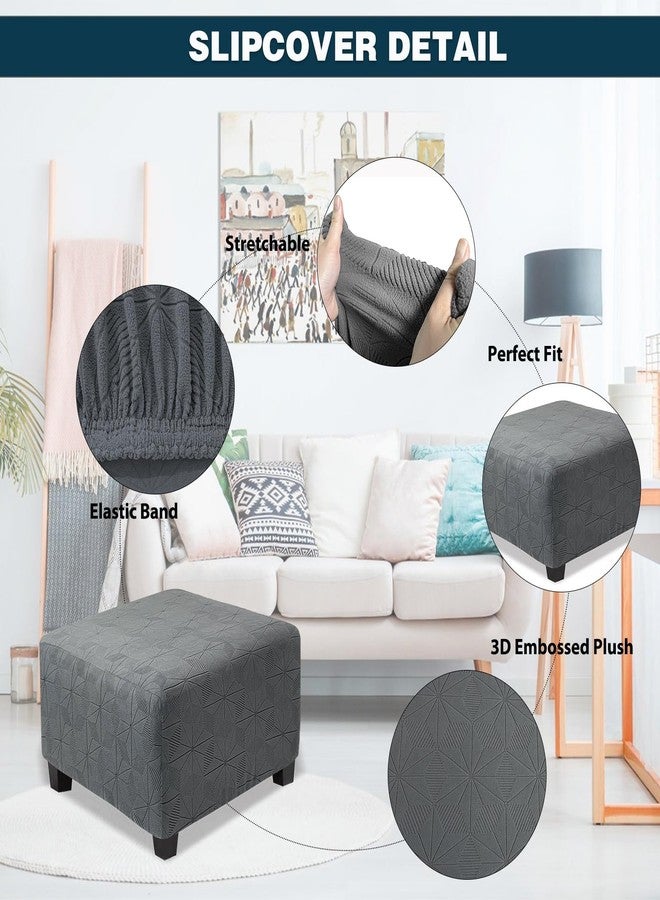 NeColorLife غطاء عثماني مربع كبير من NeColorLife، غطاء عثماني مربع قابل للتمدد، غطاء جاكار محبوك لكرسي التخزين، حماية مسند القدمين لغرفة المعيشة، رمادي، كبير - Image 2